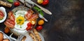 Breakfast with fried eggs and bacon - Continental breakfast Royalty Free Stock Photo