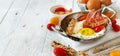 Breakfast with fried eggs and bacon - Continental breakfast Royalty Free Stock Photo