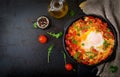 Breakfast. Fried eggs with vegetables - shakshuka Royalty Free Stock Photo