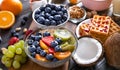 Breakfast with fruits, berries, granola. Royalty Free Stock Photo