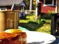 Breakfast in the garden in summertime Royalty Free Stock Photo