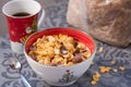 Breakfast golden and chocolate cornflakes cereal bowl Royalty Free Stock Photo