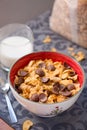 Breakfast golden and chocolate cornflakes cereal bowl Royalty Free Stock Photo