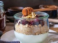 Breakfast granola in a glass bowl Royalty Free Stock Photo