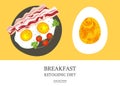 Breakfast. Great Breakfast for a ketogenic diet. Bacon and eggs. Vector illustration