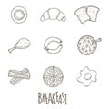 Breakfast hand drawn icon set over white background