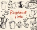 Breakfast Hand Drawn Set Vector illustration Royalty Free Stock Photo