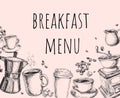 Breakfast Hand Drawn Set Vector illustration Royalty Free Stock Photo