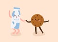 Breakfast. Happy cute milk and chocolate chip cookie couple cartoon. Kawaii milk and cookies best friends illustration for menu