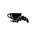 Breakfast Hot Coffee and Croissant Flat Vector Icon