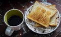 Breakfast, Hot coffee with toast Royalty Free Stock Photo