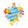 Breakfast icons with ribbon illustration