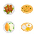 Breakfast icons set cartoon . Various dish for breakfast