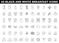 Breakfast icons set. Simple black and white morning food and cooking Royalty Free Stock Photo
