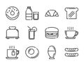 Breakfast icons set. Thin line style