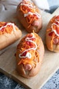 Homemade hot dogs with sausage and carrot Royalty Free Stock Photo