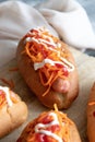 Homemade hot dogs with sausage and carrot Royalty Free Stock Photo