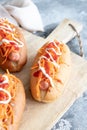 Homemade hot dogs with sausage and carrot Royalty Free Stock Photo