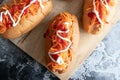 Homemade hot dogs with sausage and carrot Royalty Free Stock Photo