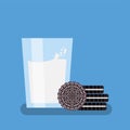 Breakfast illustration, oreo cookies, glass of milk. vector Royalty Free Stock Photo