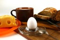 Breakfast includes egg, cheese, milk and bread Royalty Free Stock Photo