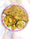 Breakfast Indian pakistani food paratha egg potato cutlus