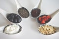 Breakfast ingredients on spoons Royalty Free Stock Photo