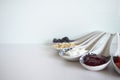 Breakfast ingredients on a spoon Royalty Free Stock Photo