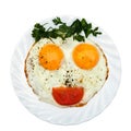 Breakfast for kids. Kids funny meal on white plate. Royalty Free Stock Photo