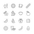 Breakfast line icon set. Vector collection symbol with egg, donut, apple, croissant, avocado Royalty Free Stock Photo