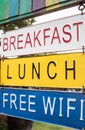 Breakfast lunch signboard on the metal boards.