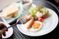 Breakfast meal dish close up at sausage Royalty Free Stock Photo