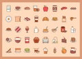 breakfast menu ingredient products fresh icons set line and fill style Royalty Free Stock Photo