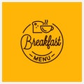Breakfast menu logo. Round linear of coffee cup