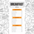 Breakfast Menu Template Design for Restaurant with Hand Drawn Food Items Royalty Free Stock Photo