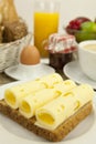 Breakfast in morning with fruits and cheese toast and coffee Royalty Free Stock Photo
