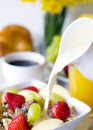 Breakfast Muesli, Black Coffee And Orange Juice Royalty Free Stock Photo