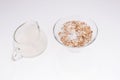 Breakfast. Muesli and milk in glass isolated Royalty Free Stock Photo