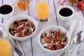 Breakfast. Muesli with oatmeal, figs and dried fruits