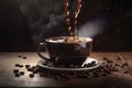 breakfast mug espresso morning drink cup cafe bean brown aroma. Generative AI.
