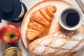 Breakfast Nature Vegan Vegetarian Food With Milk, Honey, Bread and Natural Fresh Fruit on a Table. Natural Keto Diet Eating for Royalty Free Stock Photo