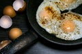 Breakfast nice and loose eggs in eggshell with condiments