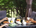 Breakfast on the open terrace Royalty Free Stock Photo