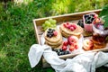 Breakfast with pancake, berries and tea