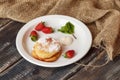 Breakfast with pancakes, strawberry, top view