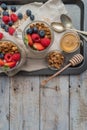 Breakfast parfait with homemade granola, fresh fruits and yogurt Royalty Free Stock Photo