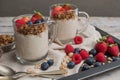 Breakfast parfait with homemade granola, fresh fruits and yogurt Royalty Free Stock Photo