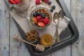 Breakfast parfait with homemade granola, fresh fruits and yogurt Royalty Free Stock Photo