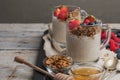 Breakfast parfait with homemade granola, fresh fruits and yogurt Royalty Free Stock Photo