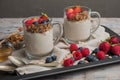 Breakfast parfait with homemade granola, fresh fruits and yogurt Royalty Free Stock Photo